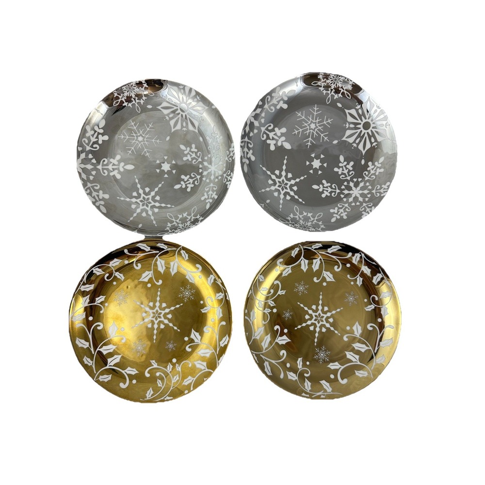 Studio 33 7" Christmas Metallic Plate Gold Silver Set Of 4
